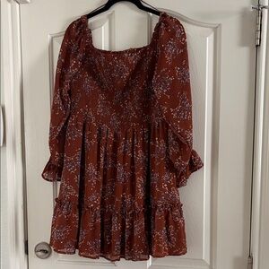 Floral Brown Long Sleeve Dress
